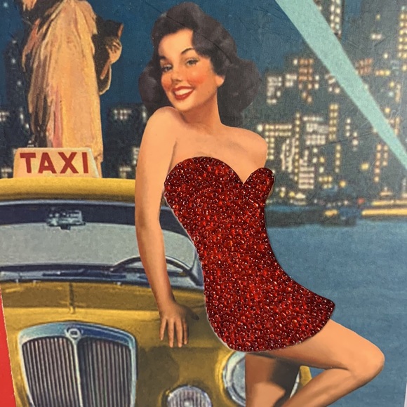 Vintage New York Pin-Up Girl Red Beaded Dress Hardcover Notebook - Picture 4 of 13